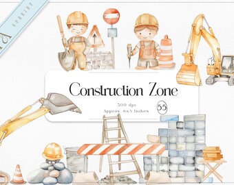 Watercolor Construction Clipart – 55 Vehicles, Kids' Zone (PNG, Digital Download)