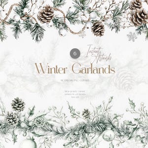 Ensemble de cliparts guirlande d'hiver | Bordures transparentes de pommes de pin et de feuillage | Verdure de Noël PNG Art | Éléments de conception de vacances