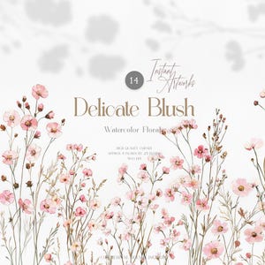 Aquarell Blumen Clipart, zarte rosa Blumen, Hochzeitseinladungen Briefpapier Grafiken, Boho Scrapbooking, digitaler Download