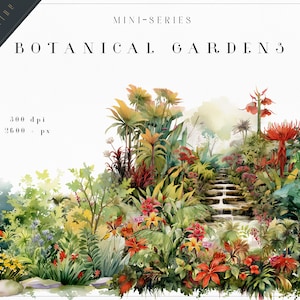Clipart de acuarela de jardín botánico, ilustraciones de la naturaleza, escenas PNG transparentes, clipart de estética vacacional, clipart prediseñado