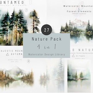 Watercolor Clipart Bundle, Mountain Clipart Bundle, Nature Clipart Bundle, Watercolor Bundle, Watercolor Clipart, Watercolor Graphics