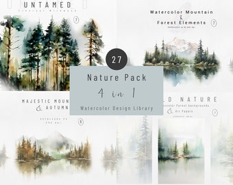Watercolor Mountain Clipart Bundle, Nature Graphics