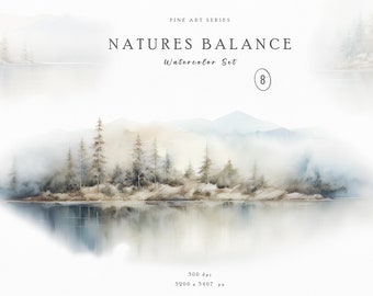 Watercolor Pine Tree Forest Clipart, Nature Scenes (PNG)