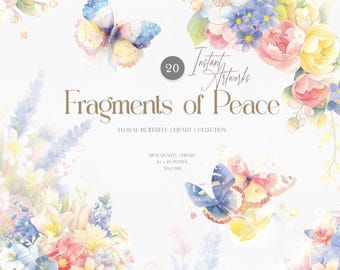 Aquarel vlinder clipart, pastel bloemen png, lente graphics (digitale download)