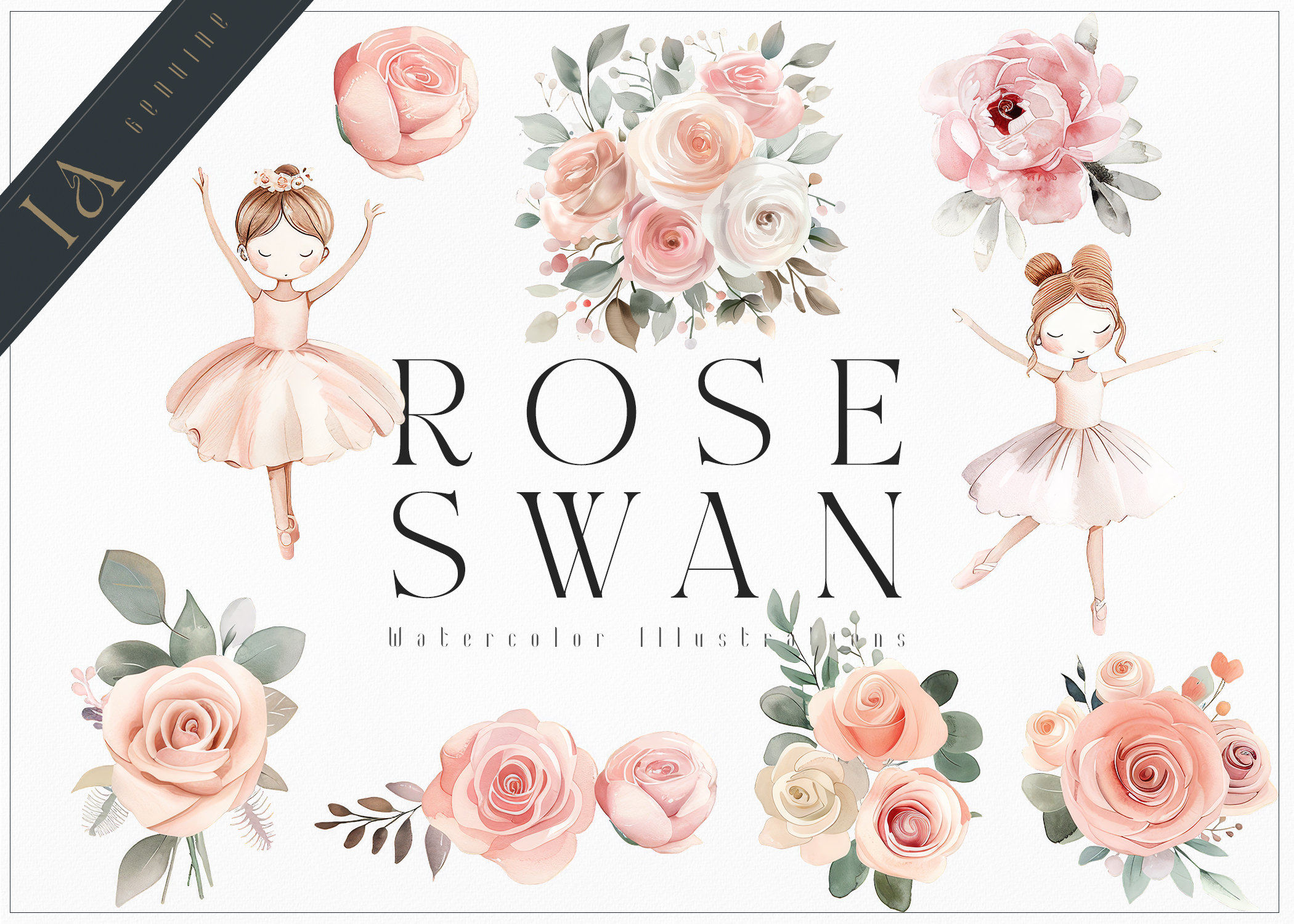 Watercolor Ballerina Clipart – Pink Swan & Rose Set (digital Download ...
