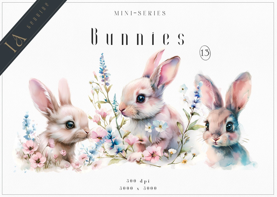 Watercolor Spring Bunnies Clipart – Floral Nursery Art (digital ...