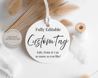 Editable Round Gift Tag Template, Printable Favor Label (Canva Digital Download)