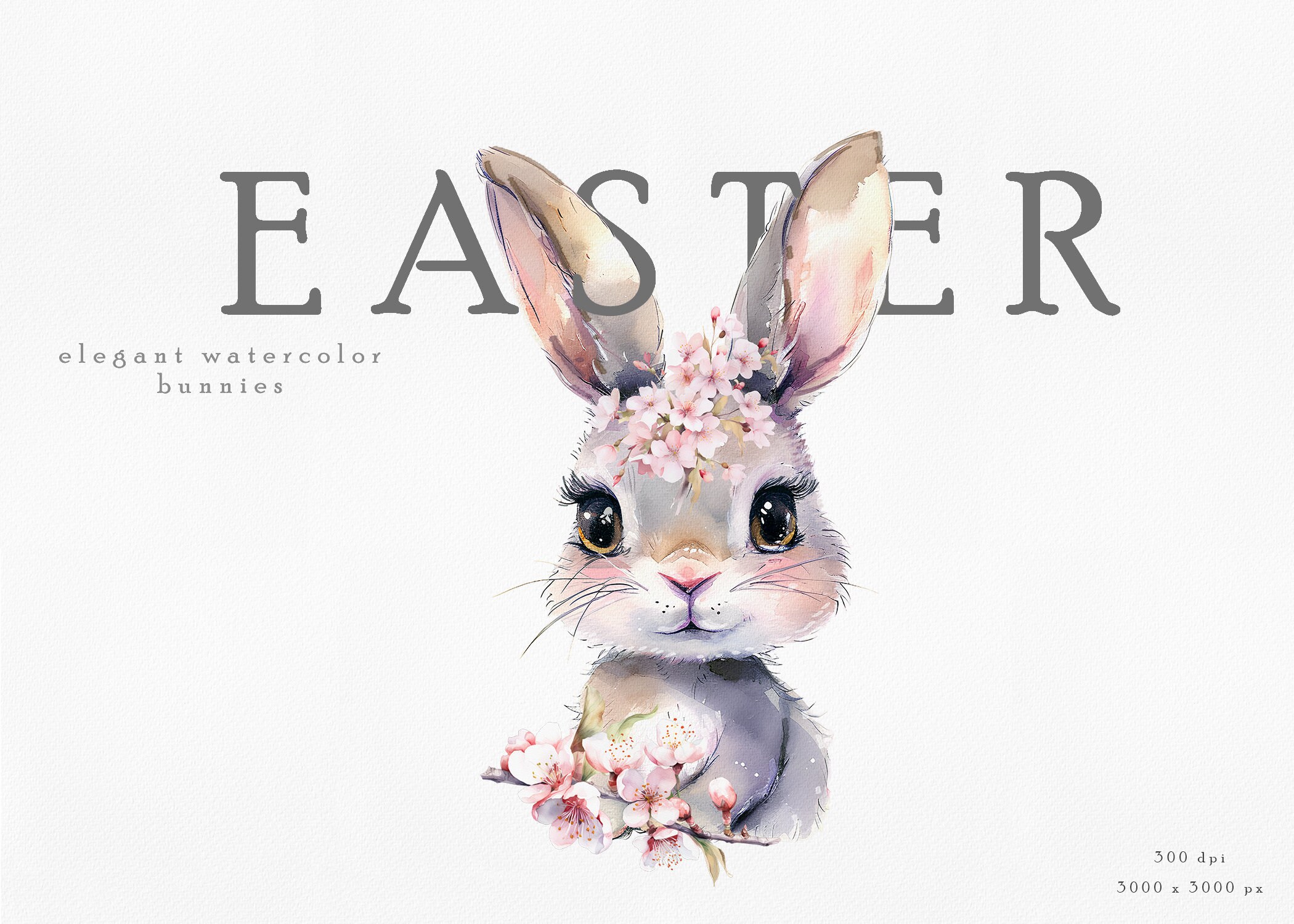 Watercolor Spring Bunnies Clipart – Cherry Blossom Floral (digital ...