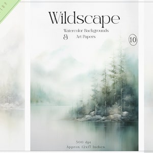 Paesaggi forestali ad acquerello - Clipart di pini ad acquerello - Sfondi forestali ad acquerello - Sfondi forestali - Foreste - Carte digitali