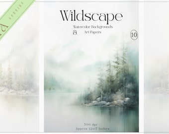 Watercolor Forest Art Papers – Landscape Backgrounds (10, JPG, Digital Download)