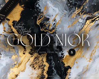 Black & Gold Marble Texture Backgrounds: Fluid Art, Canva Friendly (Digital Download)