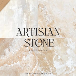May include: A digital texture pack featuring a close-up of a light brown and white artisan stone. The image has the text "Artisan Stone" and "Digital Texture Pack" in black text.