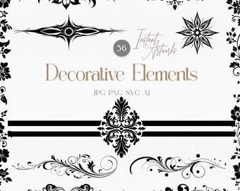 Floral Flourishes Clipart | Vintage Borders, Corners (svg, png, jpg, ai) (Digital Download)