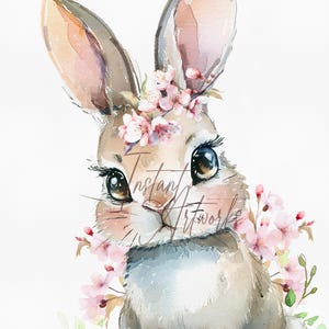 Watercolor Spring Bunnies Clipart – Cherry Blossom Floral (digital ...