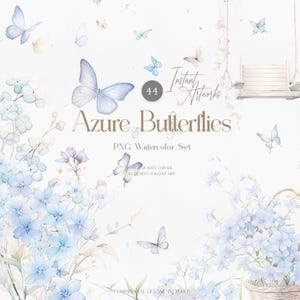 Aquarell blaue Schmetterlinge Clipart, Aquarell Blumen Clipart, Aufkleber Clipart, Aquarell Clipart, Hochzeit Clipart, Schmetterlinge Clipart