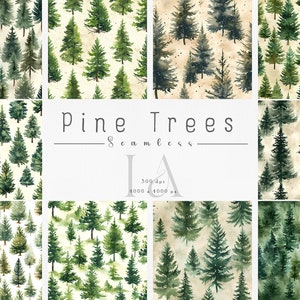 Papel digital de acuarela con diseño de pino, papel artístico sin costuras para acampar en el bosque, texturas imprimibles de bosque, papel imprimible para álbumes de recortes.
