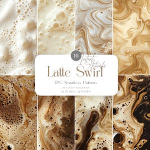 Kaffee nahtlose Texturen - Latte Digital Papier, Cafe Hintergründe, braunes ästhetisches Sammelalbum, druckbare Swirl Muster, Drink Bubble Papiere