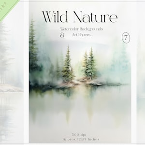 Aquarell Wald Landschaften - Kiefer Bäume Aquarell Clipart - Aquarell Wald Hintergründe - Wald Hintergründe - Fores - Digitale Papiere