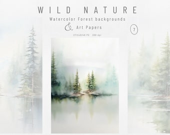 Watercolor Forest Landscapes - Pine Trees Watercolor Clipart - Watercolor Forest Backgrounds - Forest Backgrounds - Fores - Digital Papers