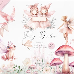 Aquarell Garten Fee Clipart, Wildblumen Clipart, magische Feen Clipart, Wildblumen Elemente, DIY Kartenelemente, unbegrenzte Verkaufslizenz