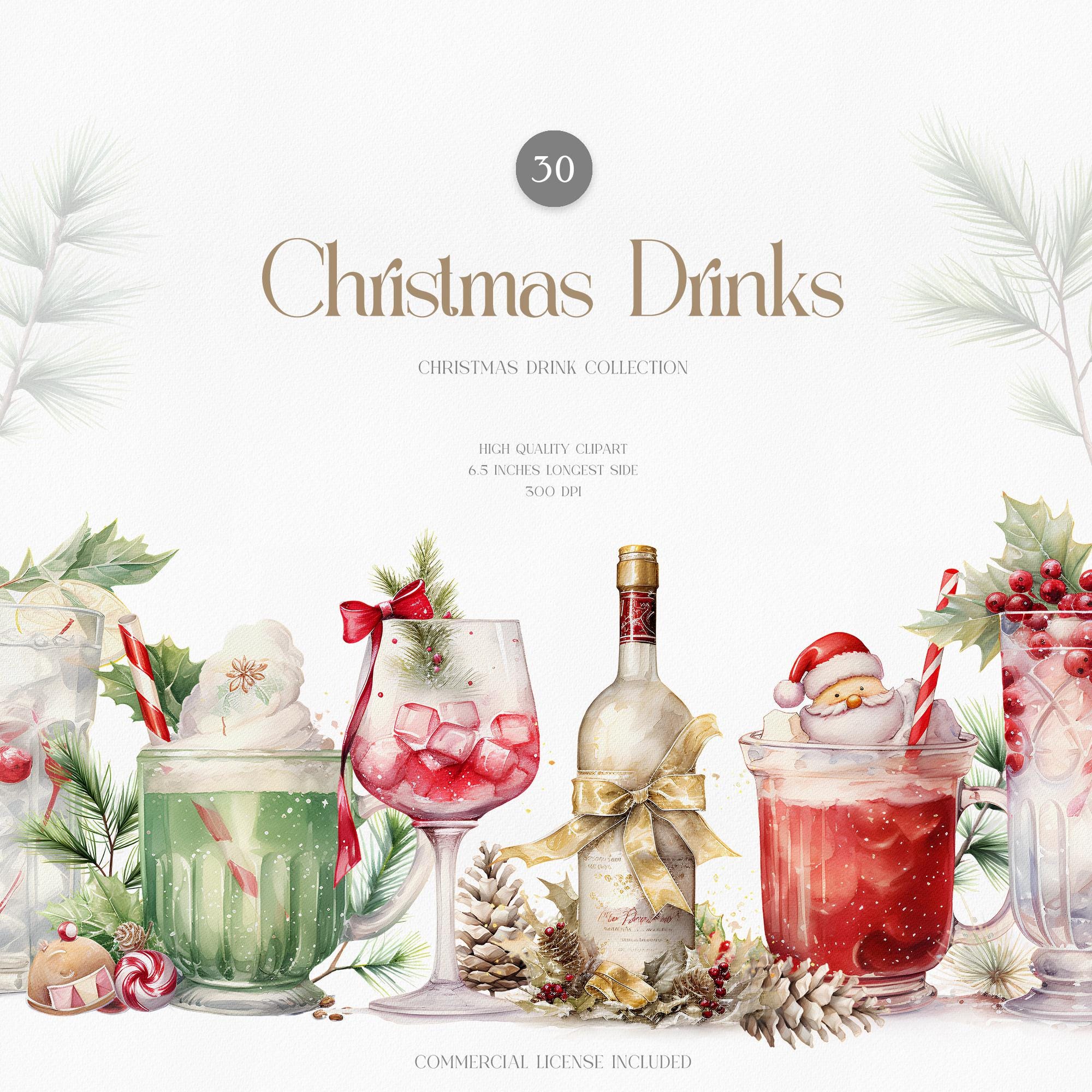 クリスマスドリンクのクリップアート、クリスマス水彩画のクリップアート、クリスマスドリンク、クリスマスカードのクリップアート、水彩画のクリップアート、ドリンクのクリップアート
