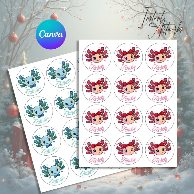 Editable Axolotl Name Tags, Printable School Labels, Custom Kids ...