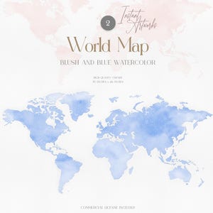 Blush und Blau Aquarell Landkarte, Aquarell Reise Clipart, Blaue Weltkarte Clipart, Rosa Weltreise, Reise Clipart, Hochzeit