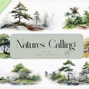 Clipart di paesaggi ad acquerello - Clipart di natura - Clipart di acquerelli - Alberi - Clipart di foreste - Foresta ad acquerello - Alberi e paesaggi