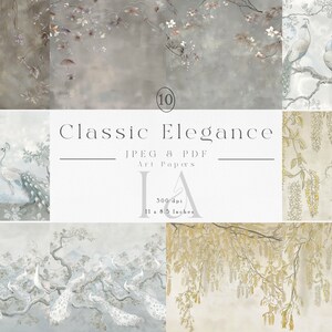 Vintage Floral Digital Paper Pack, Pfau Kunst Papiere, Junk Journal, Scrapbooking, bedruckbar, Floral Pergament, klassische Papiere, Erdtöne