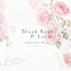 Clipart floral de rosa polvorienta - Rosas de acuarela - Clipart de rosas - Rosa ruborizada - Clipart floral - Clipart de acuarela - Clipart de boda