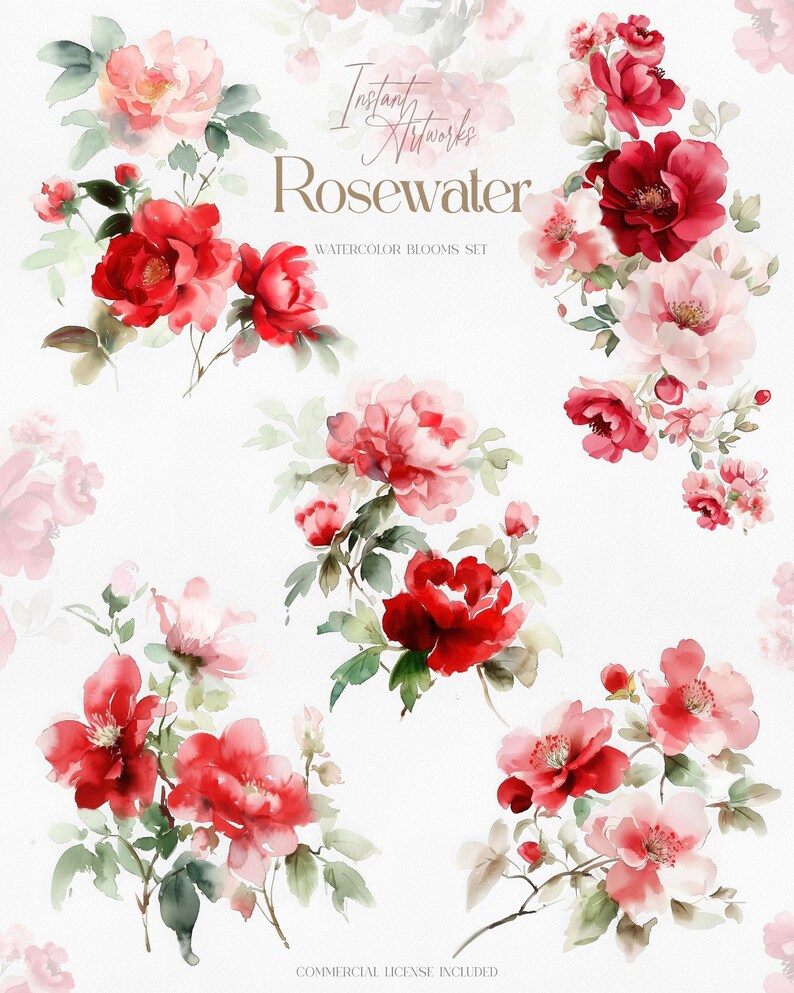 Watercolor Rose Clipart Set, Red Floral Bouquets (digital Download) - Etsy