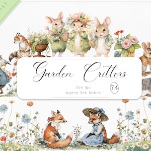 Collezione di clipart di animali da giardino ad acquerello, clipart di animali vintage, diario di scarto, primavera nel bosco, animali in formato PNG stampabili