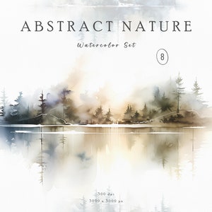 Clipart aquarelle forêt abstraite, paysage d'arbres brumeux, art numérique de la nature, ensemble de graphiques créatifs haute résolution