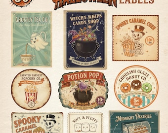 50 Vintage Halloween Tags Printable, Retro Halloween Labels, Spooky Junk Journal Ephemera, Apothecary Bottle Labels, Witchy Treat Bag Tags