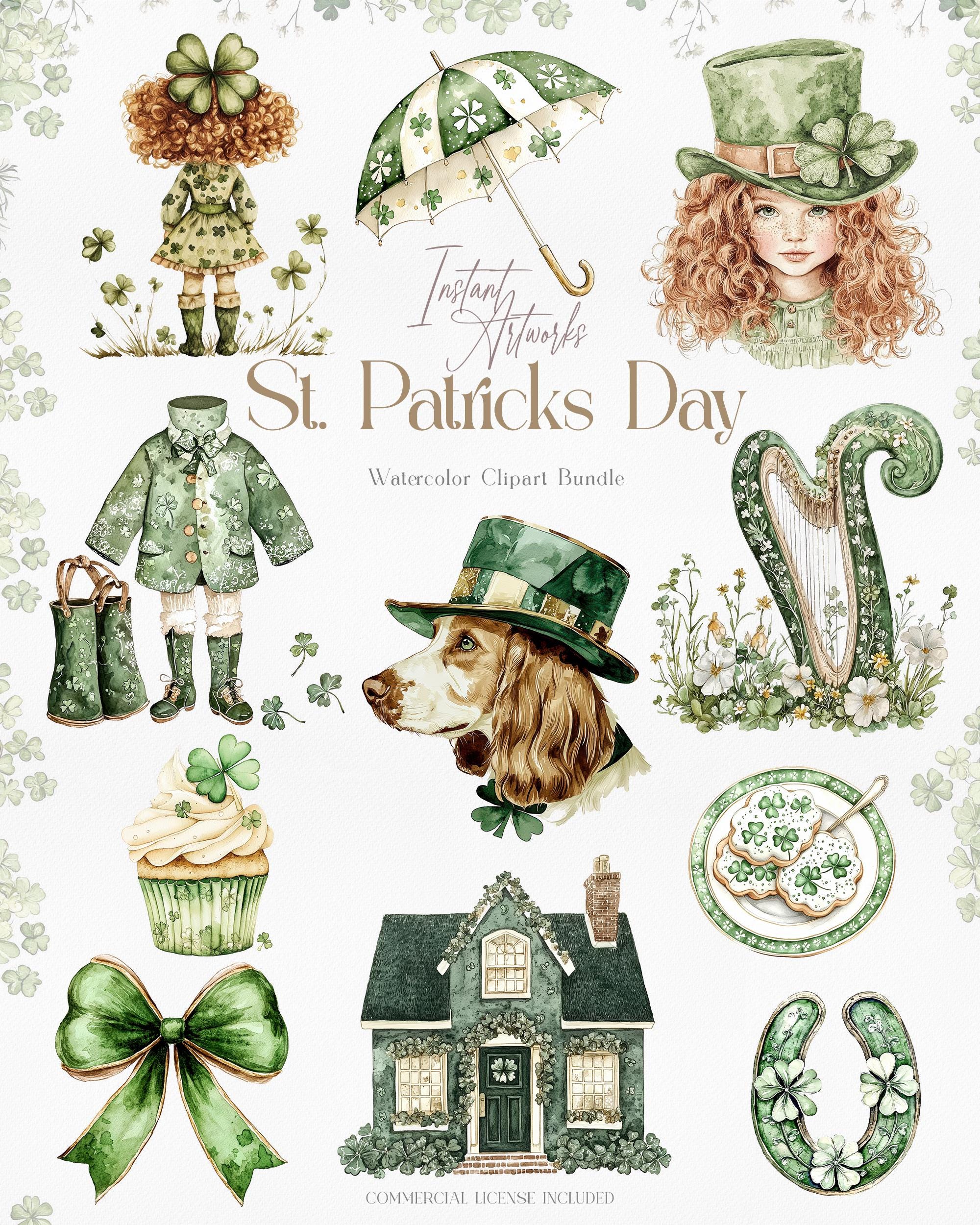 St Patrick's Day Watercolor Clipart Bundle, Irish Graphics (digital ...