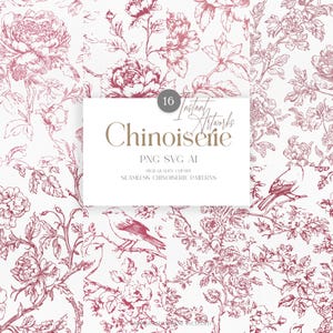 Motivi floreali senza soluzione di continuità con rose chinoiserie, motivi floreali vintage, carte digitali chinoiserie, motivi clipart vintage senza soluzione di continuità