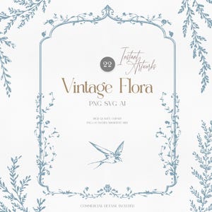 22 Vintage Flora Botanical Line Art Clipart (PNG SVG AI)