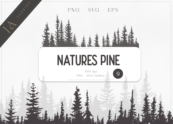 Pine Tree Silhouette Clipart, Forest SVG Bundle (PNG, EPS)