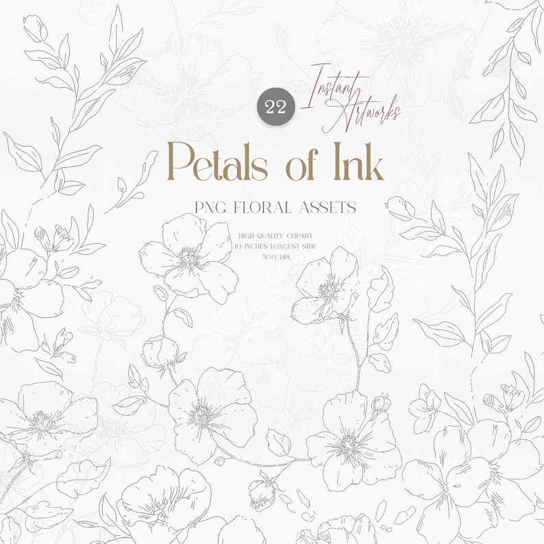 Minimalist Floral Line Art Bundle for Wedding Invitations and Botanical ...
