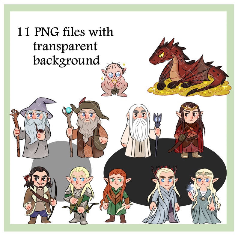 The Hobbit clipart set 2 Cute Elves clipart Instant Download | Etsy