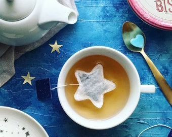 5 Star shaped tea bags for gift exchange ideas or white elephant gifts for work. Celestial, constellation or starry night sky theme favors.