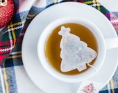 5 Christmas tree shaped tea bags for hostess thank you gift or housewarming party. Evergreen tree stocking stuffers for mom, sister or aunt.