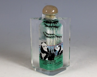 Reverse Hand Painted Chinese Snuff Bottle with Panda's