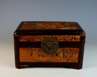 Chinese Wood Relief Jewelry Box