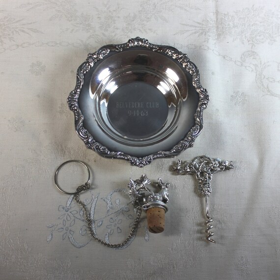 Vintage Silverplate Wine Coaster Cork And Cork Screw Bunnies Etsy