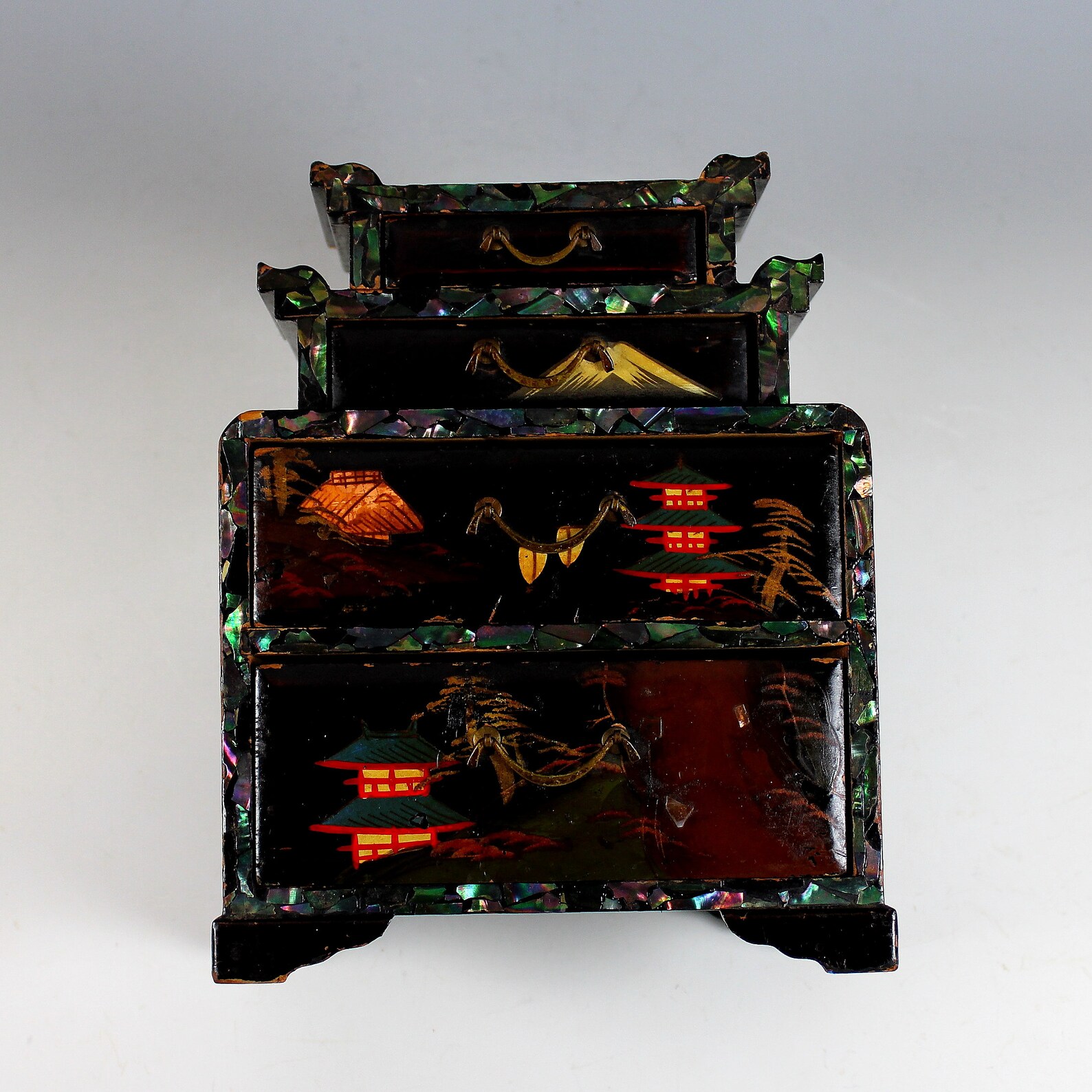 Antique Japanese Pagoda Jewelry Box with Drawers Etsy