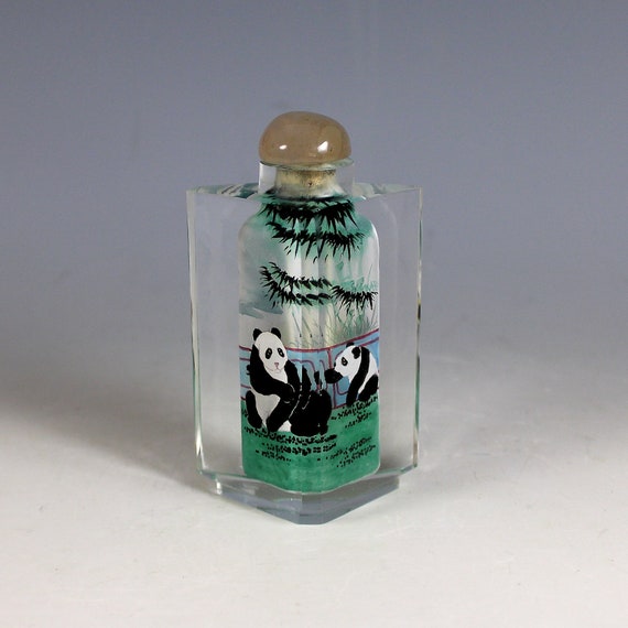 Reverse Hand Painted Chinese Snuff Bottle with Panda's