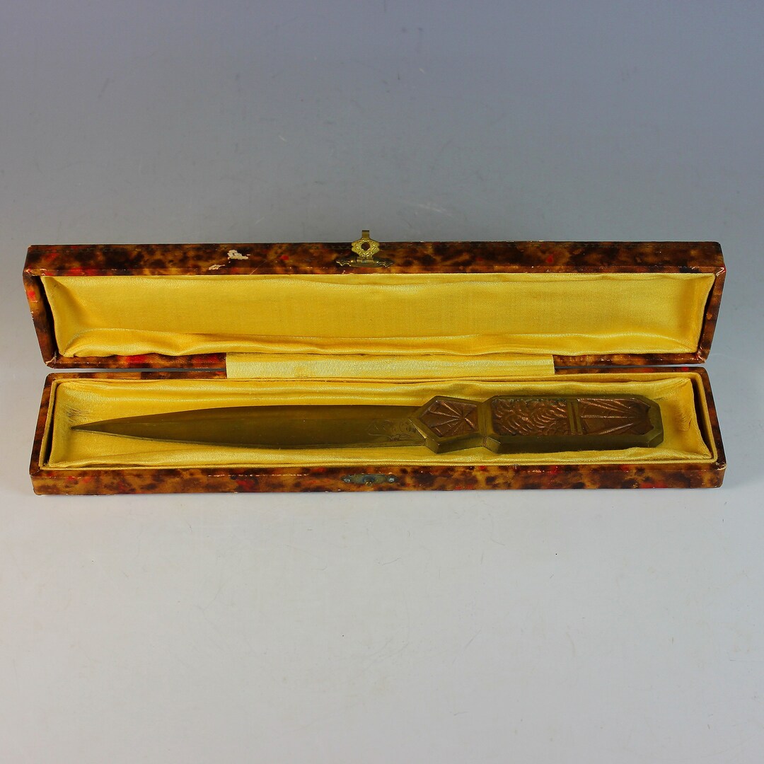 French Brass Bronze Letter Opener Signed Box Etsy