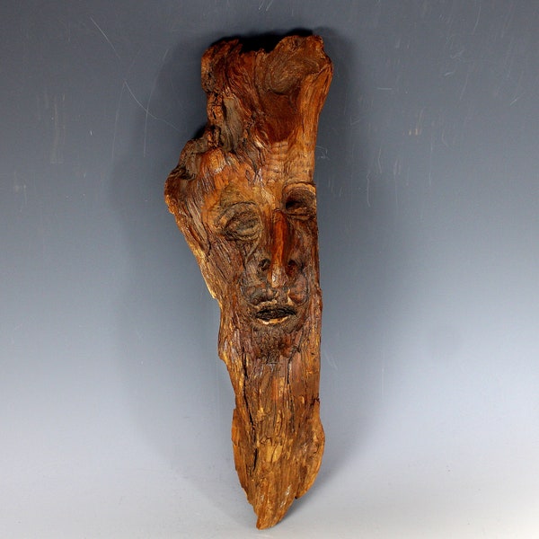 Vintage Carved Tree Wood Spirit Old Man Face Primitive Folk Art Sculpture