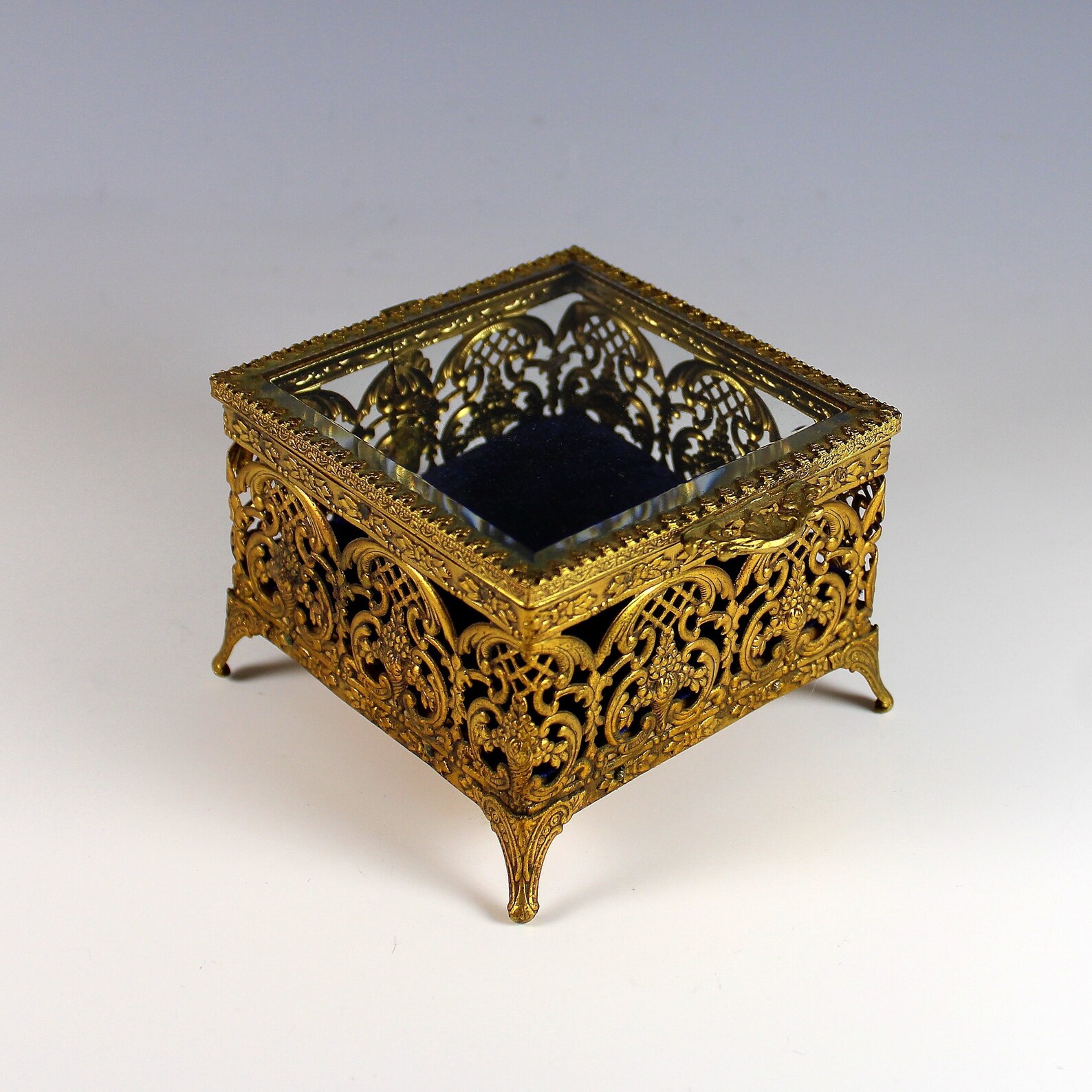 Vintage Gilded Metal and Beveled Glass Hinged Box - Etsy